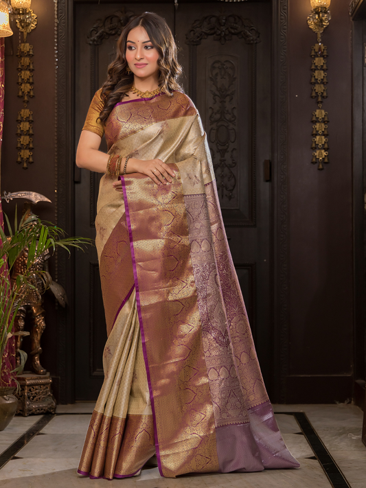 Tamramala  -  Rust brown silk with antique gold detailing