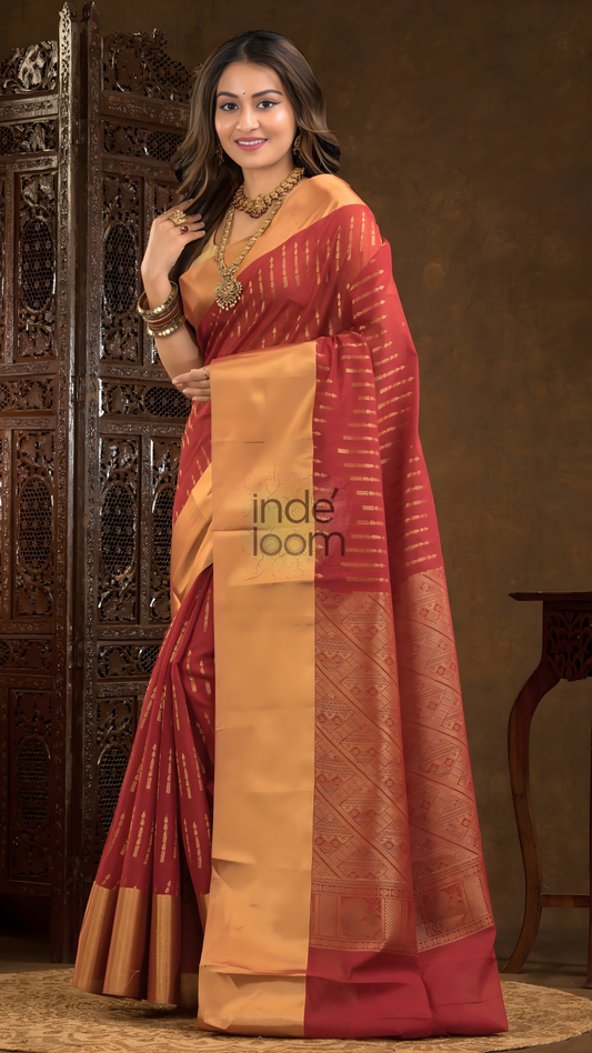 Cherry Red Cotton Silk Saree - 017