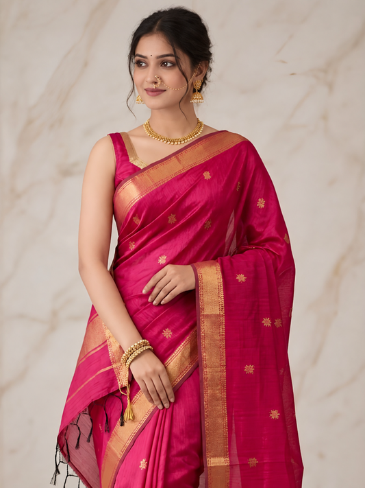 Maheshwari Silk Cotton Saree – Festive Elegance | Fuchsia Pink