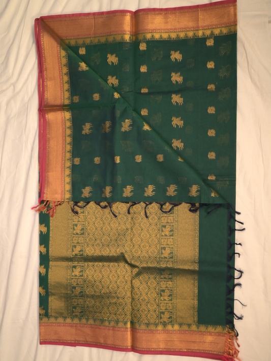 Kanchi Cotton|Green & Pink