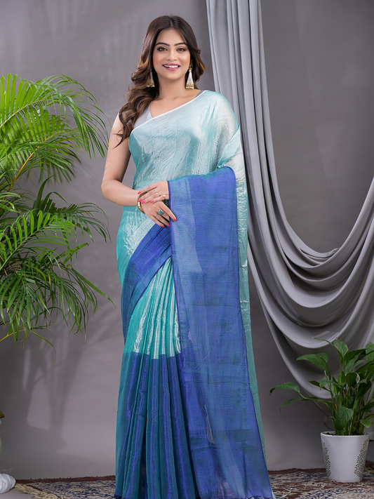 Tissue Silk Saree With Powder Blue - 018