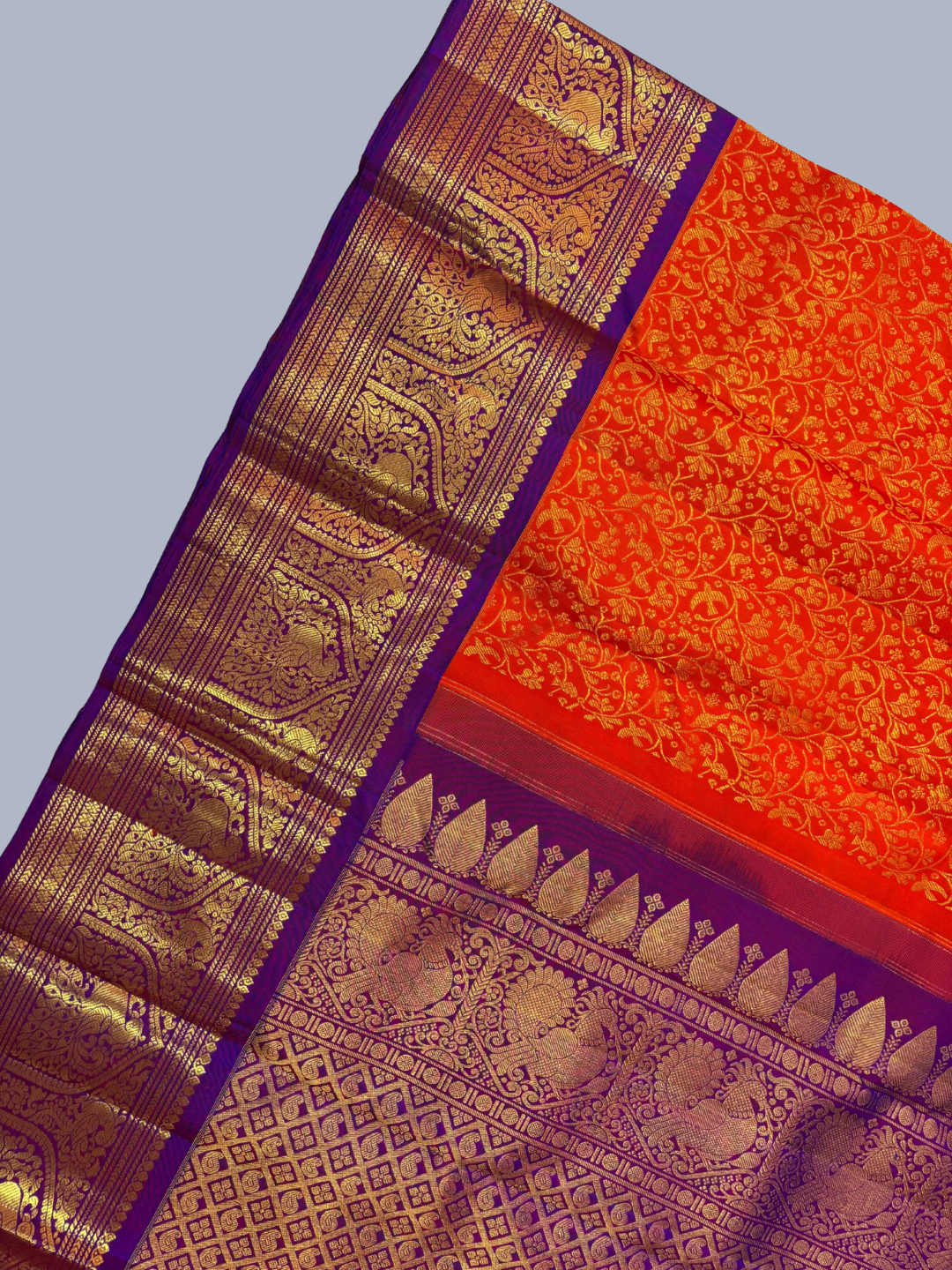 Handwoven Pure Gadwal Silk Saree | Coral Red