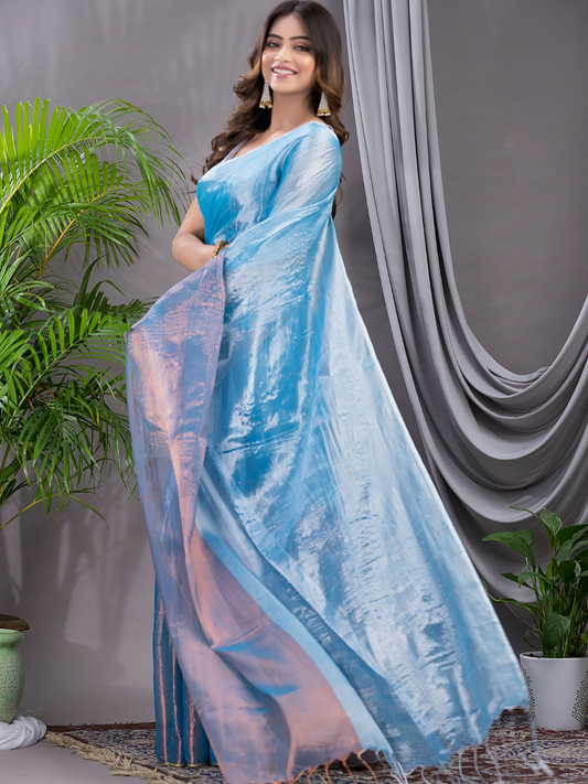 Tissue Silk Saree With Sky Blue - 019
