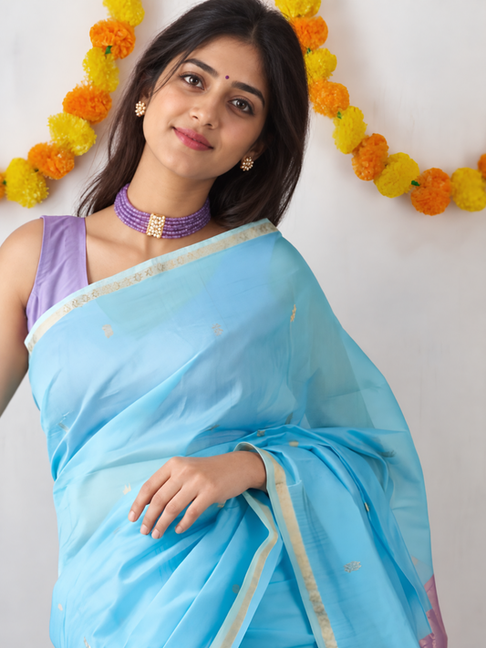 Maheshwari Silk Cotton Saree – Festive Elegance | Blue