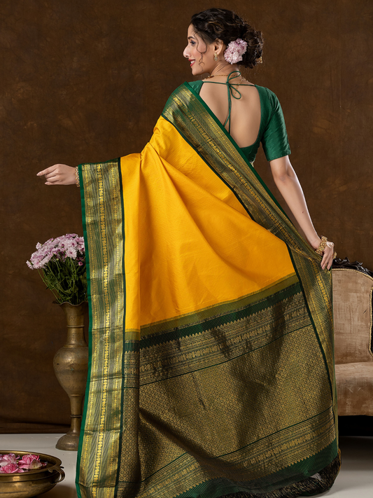 Handloom Kanjivaram Silk Saree | Mustard Yellow