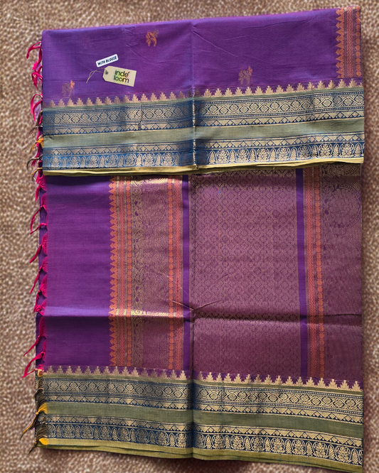 Kanchi Cotton|Dual Tone Purple & Aqua Green/ Blue