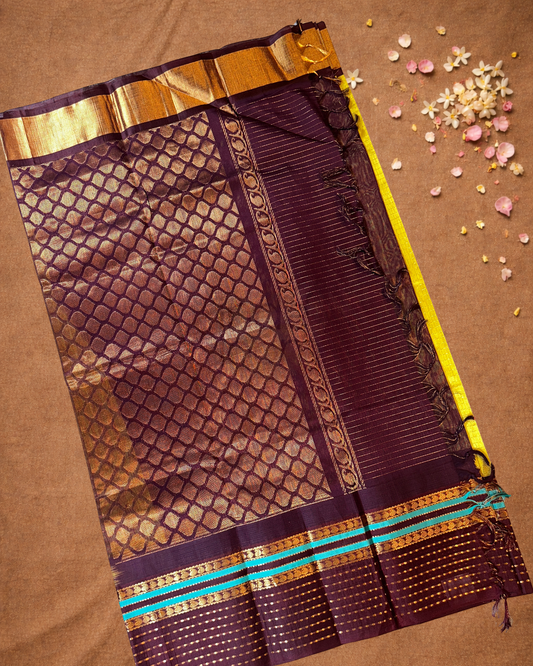 Handloom Korvai Silk Cotton Saree | Golden Yellow