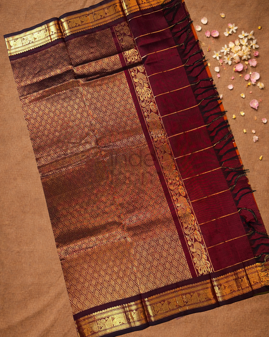 Handloom Korvai Silk Cotton Saree | Mustard Yellow