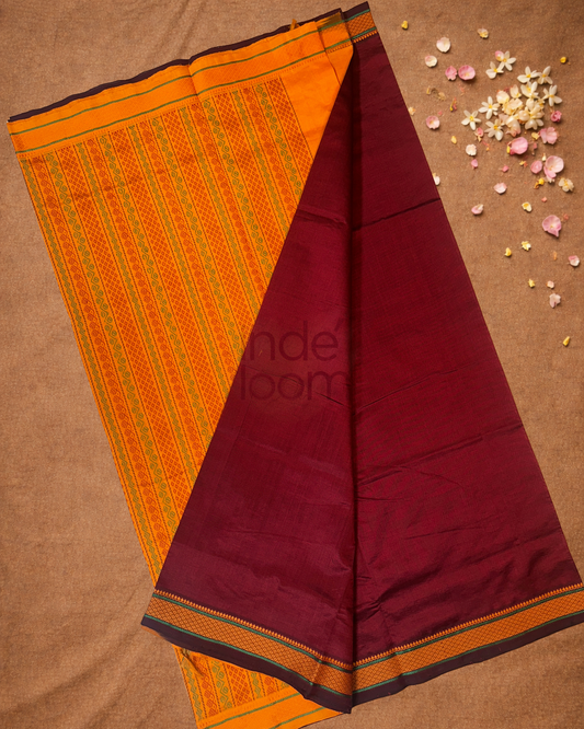 Pure Handloom Korvai Saree | With Wine Red