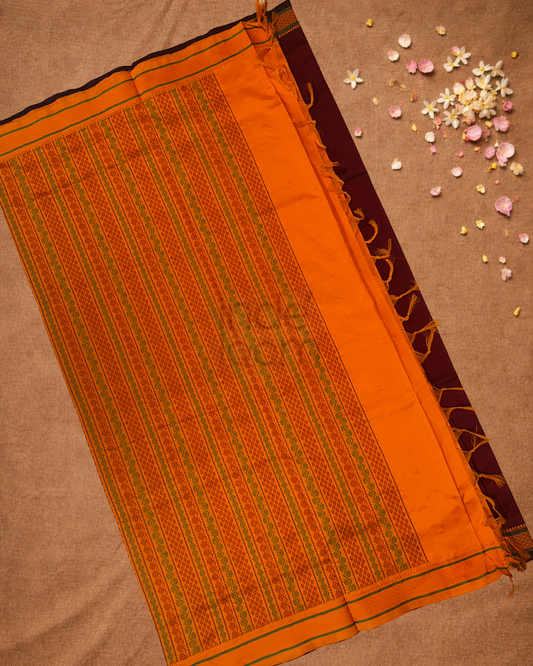 Pure Handloom Korvai Saree | With Wine Red