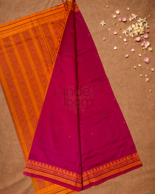 Handloom Korvai Cotton Silk Saree | Rose Red