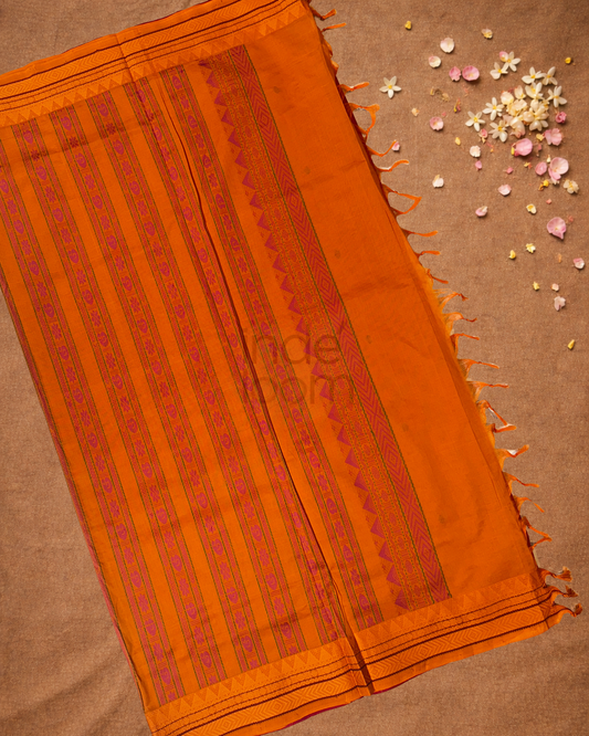 Handloom Korvai Cotton Silk Saree | Rose Red