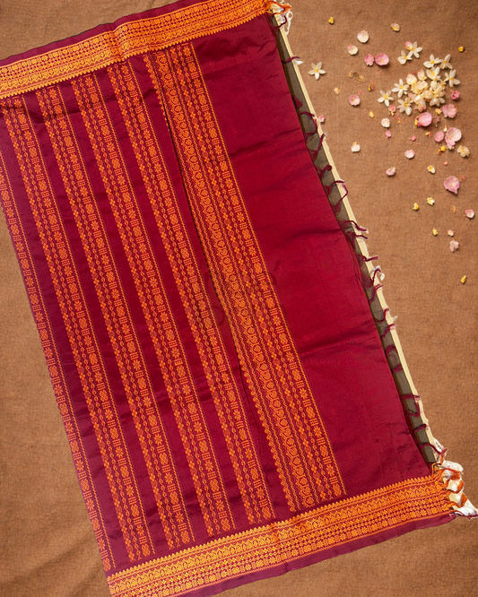 Handloom Korvai Silk Cotton Saree | Army Green