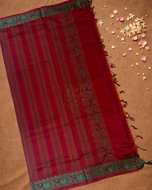 Pure Handloom Korvai Saree | With Honey Orange