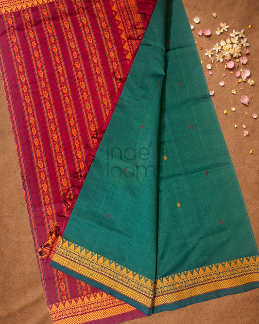 Pure Handloom Korvai Saree | With Forest Green