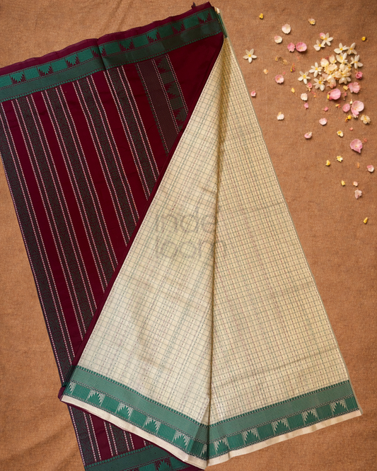 Pure Handloom Korvai Saree | With Linen White