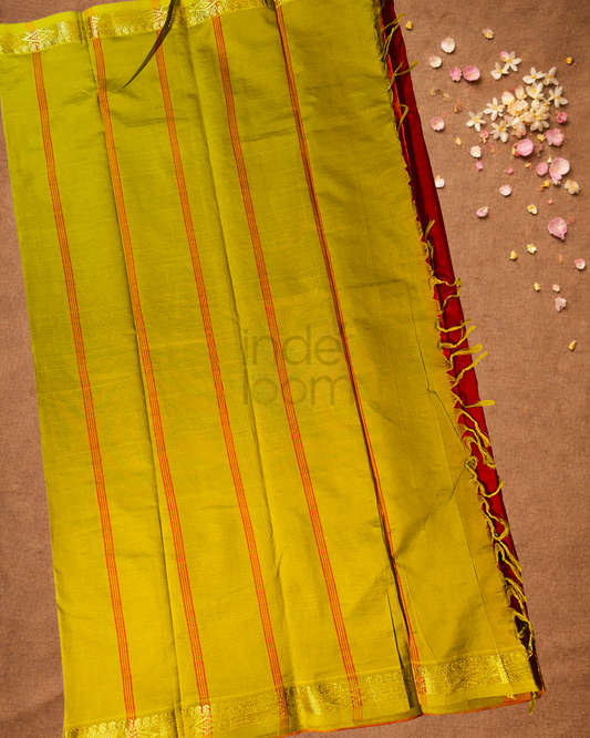Pure Handloom Korvai Saree | With Classic Red