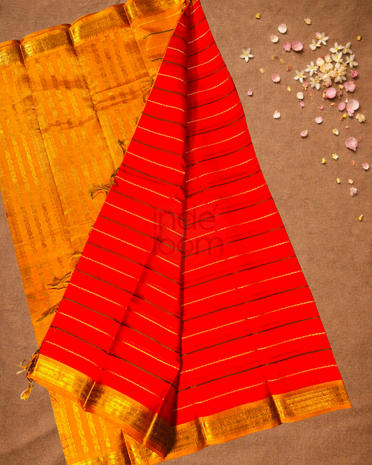 Pure Handloom Korvai Saree | WIth Sapanish Orange