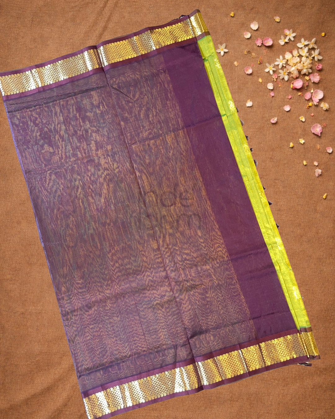 Handloom Korvai Silk Cotton Saree | Lime Green