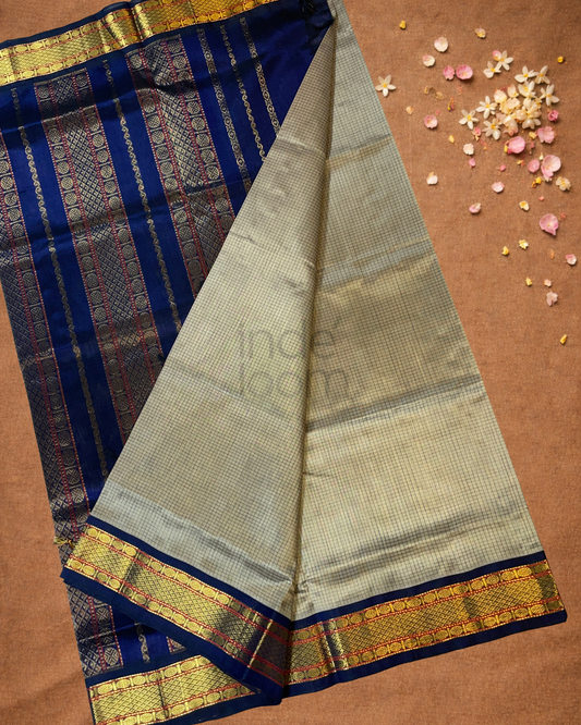Handloom Korvai Silk Cotton Saree | Almond Beige