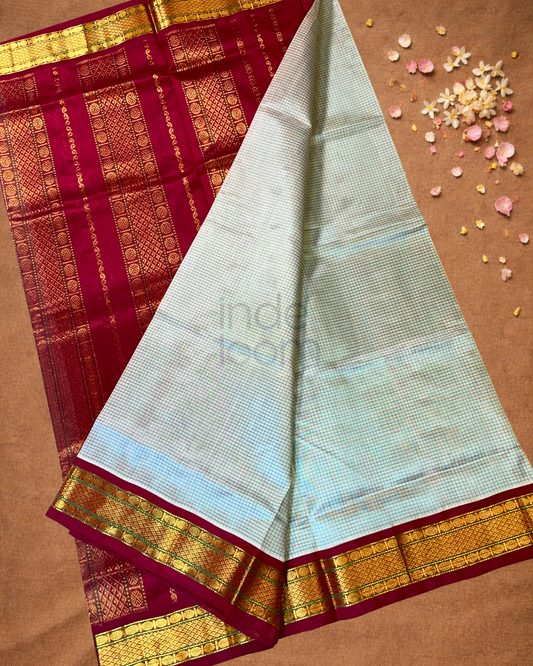 Handloom Korvai Silk Cotton Saree | Peacock Teal