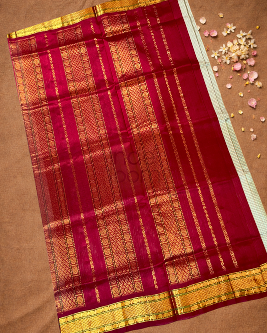 Handloom Korvai Silk Cotton Saree | Peacock Teal