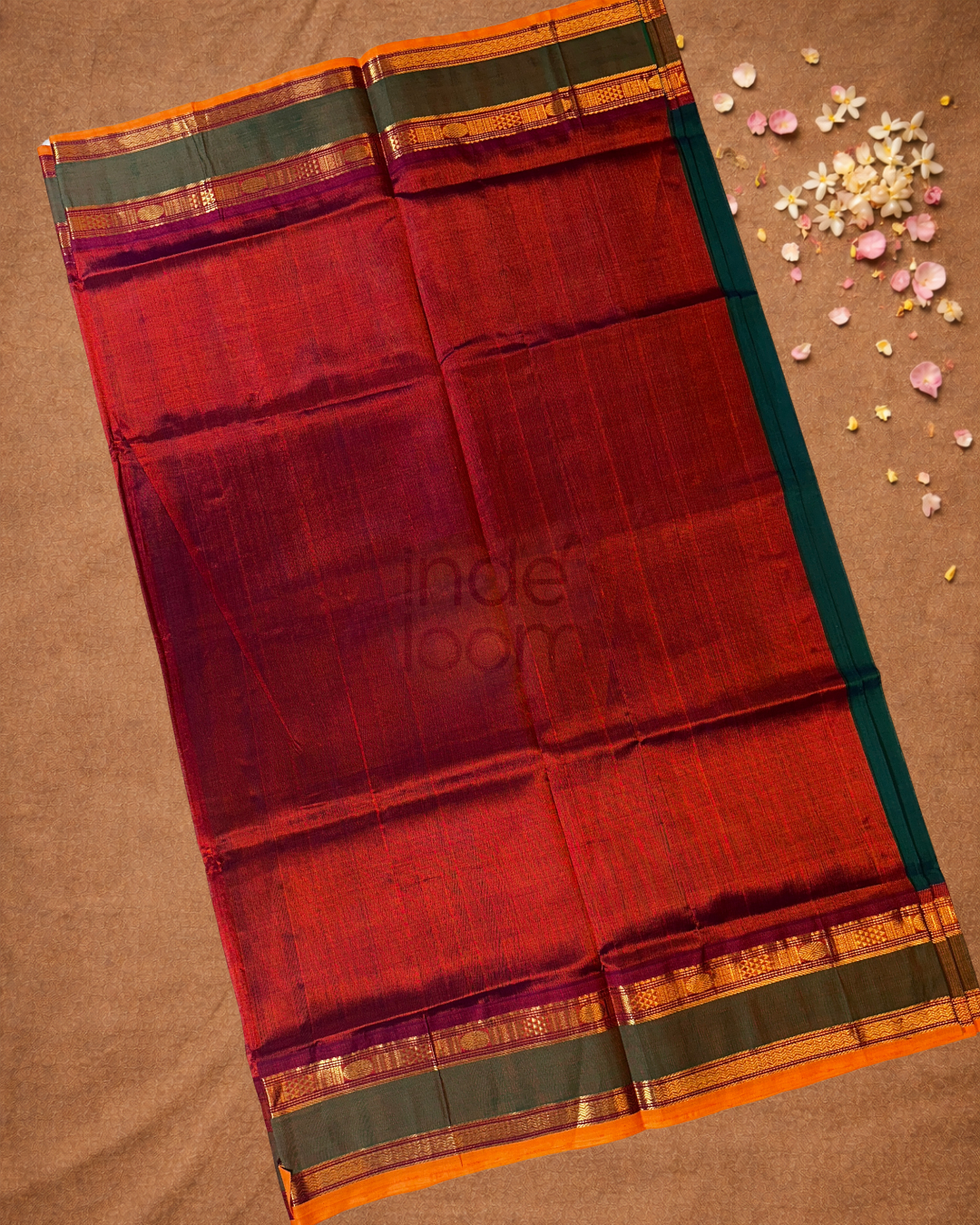 Handloom Korvai Silk Cotton Saree | Deep Teal