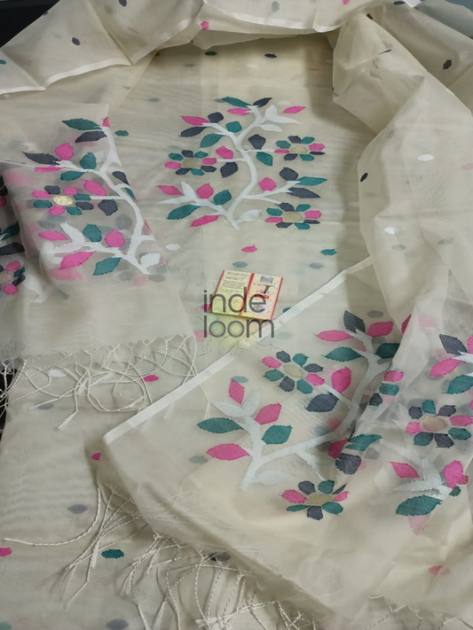 Warm Ivory | Handloom Jamdani Muslin Unstitched 2-Piece Kurti