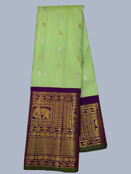 Pure Handwoven Gadwal Silk Saree With Apple Green - 027