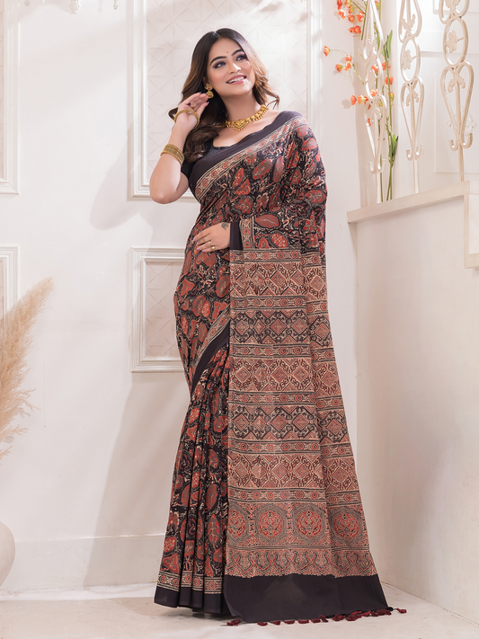 Ajrakh Exclusive Designer Modal Silk in Wine Red -052