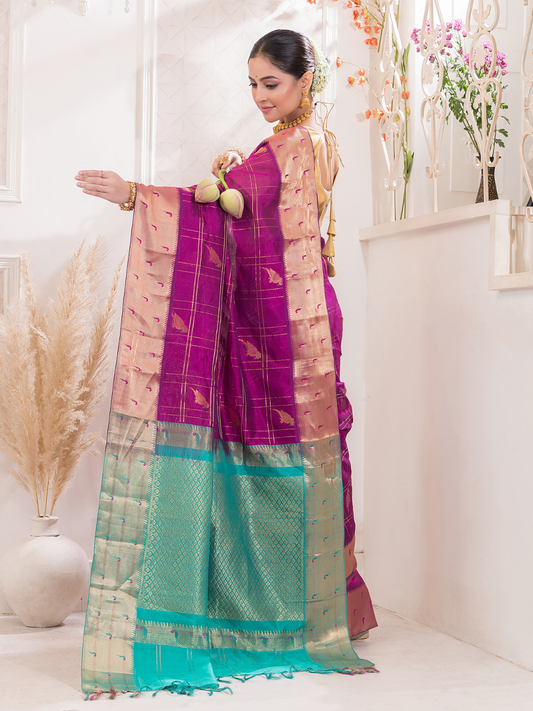 Pure Handloom Korvai Saree | Dark Pink