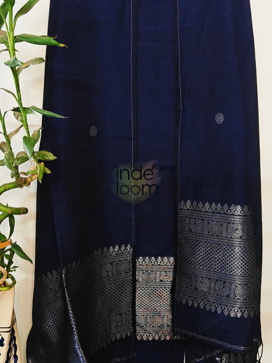 Prussian Blue | Handloom Jamdani Linen Unstitched 2-Piece Kurti