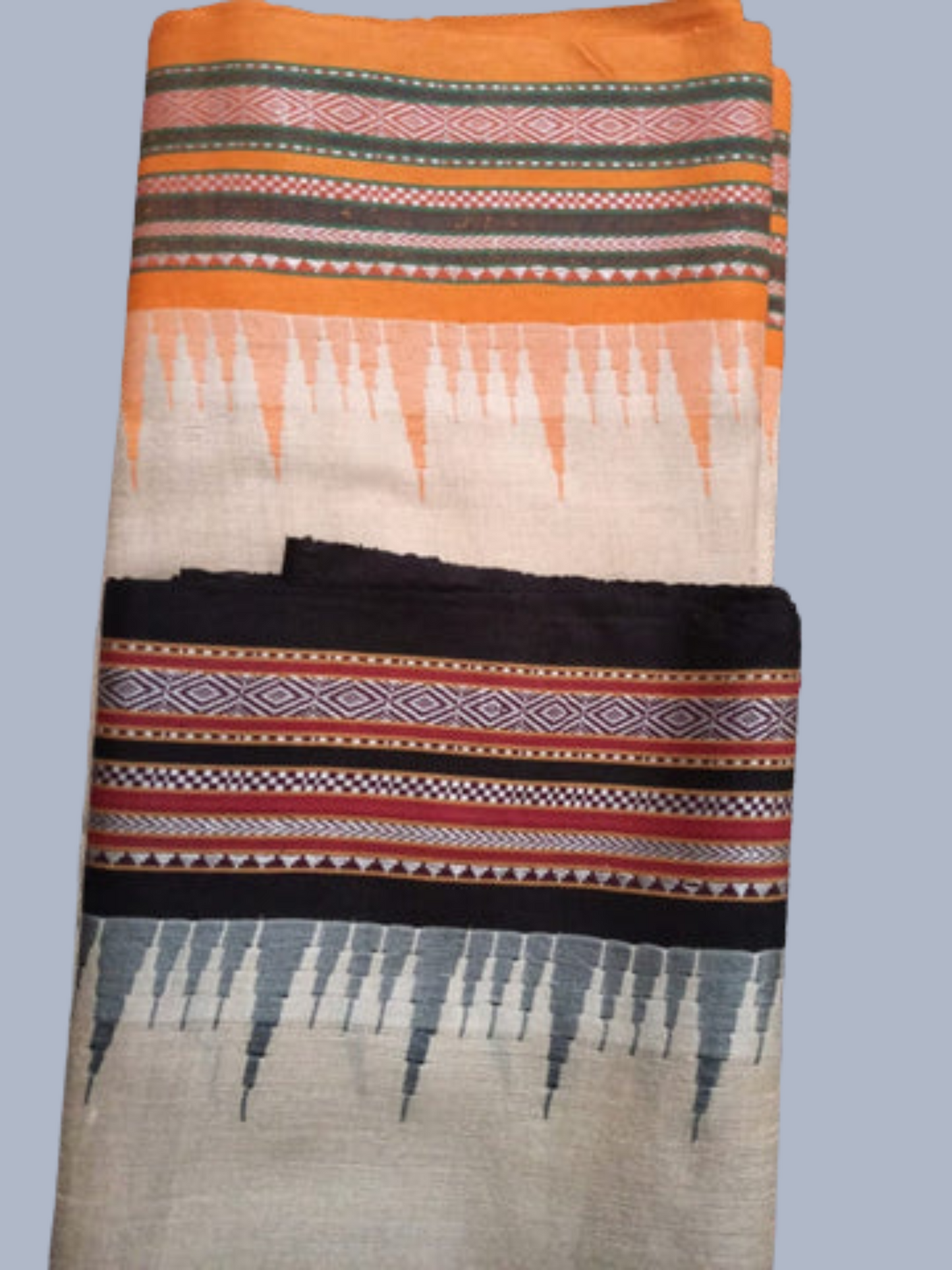 Orange Handloom Vidarbha Tussar Silk Saree with Multicolor Contrast Border -112