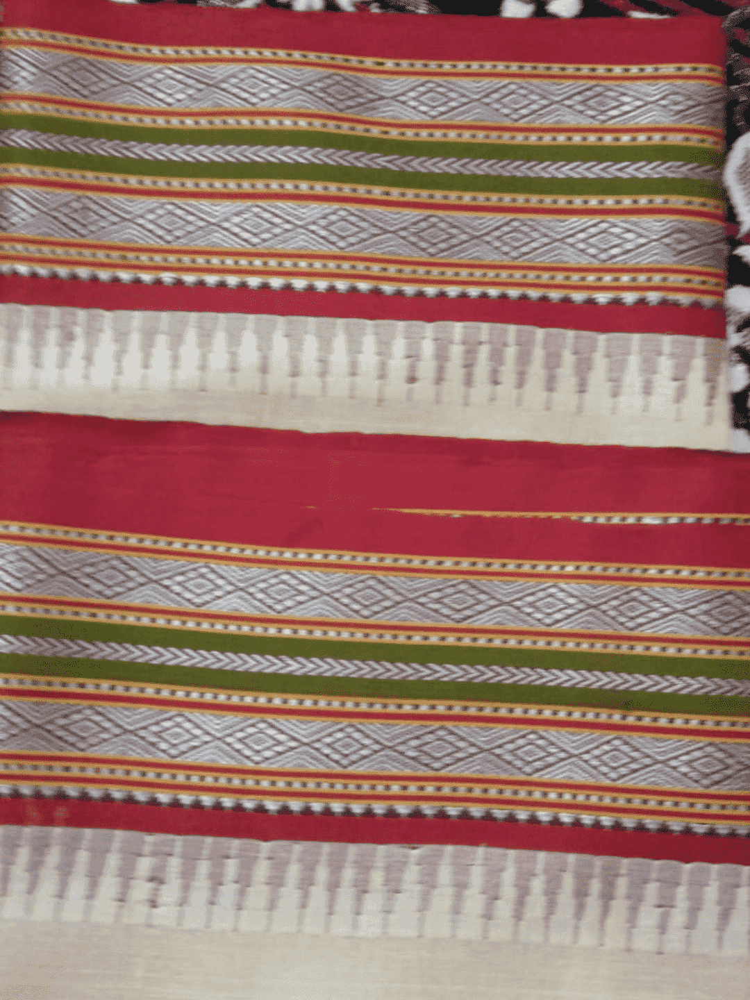 Beige & Berry Red Handloom Vidarbha Tussar Silk Saree with Multicolor Contrast Border -038 - indeloom