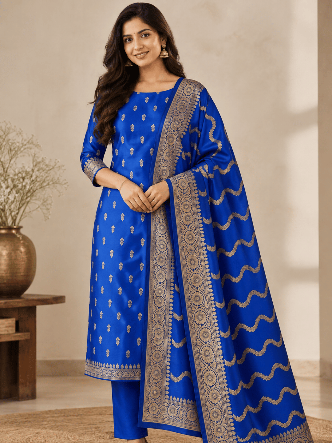 Classic Benarasi Katan Silk Kurti | Blue
