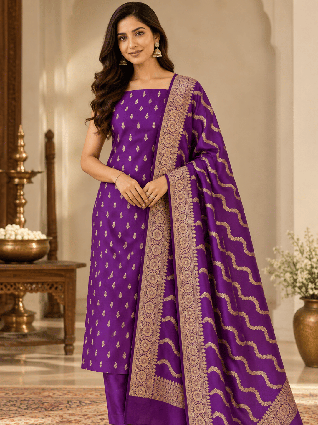 Classic Benarasi Katan Silk Kurti | Purple
