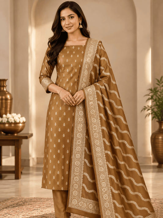 Classic Benarasi Katan Silk Kurti | Brown