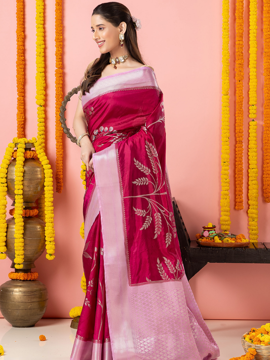 Classic Benarasi Semi Silk Saree | Magenta Pink