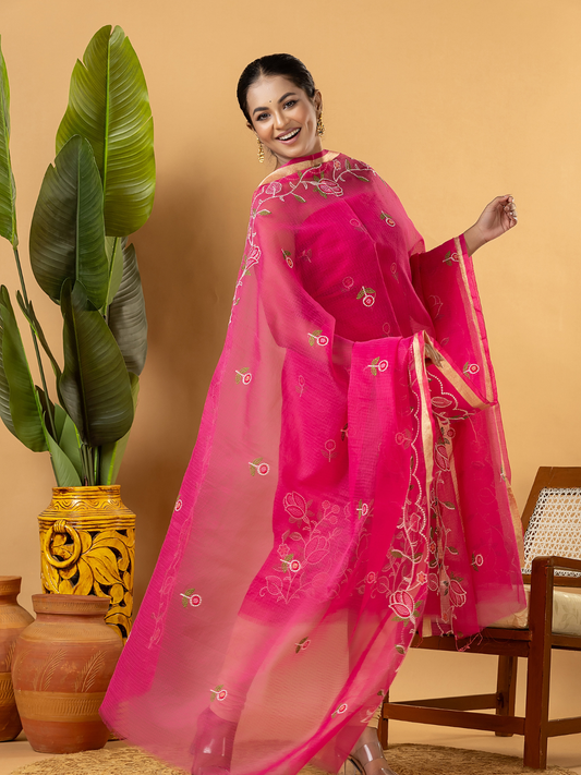 Classic Kota Doria Cotton Unstitched 2-Piece Kurti | Fuchsia