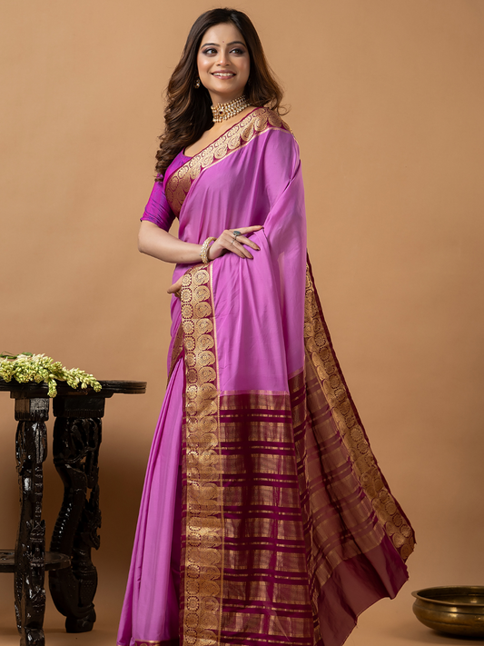 Classic Mysore Semi Silk Saree | Lavender Magenta