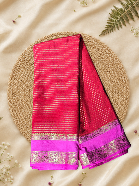Classic Mysore Semi Silk Saree | Coral Red
