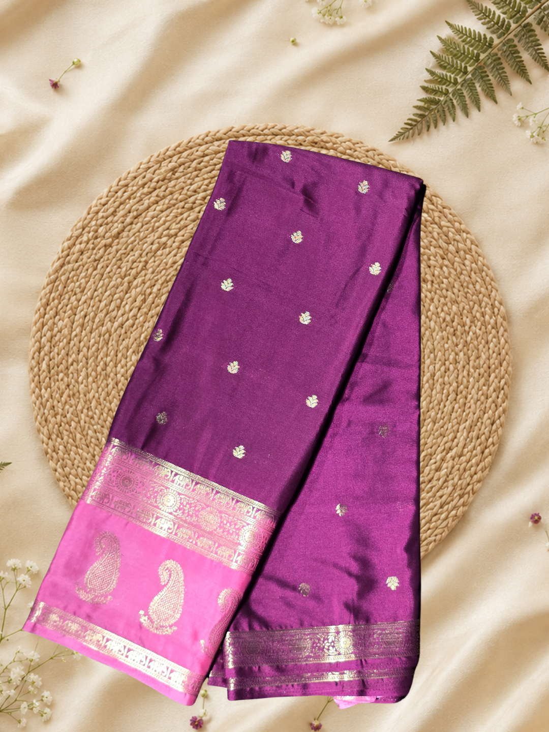 Indeloom's Purple Classic Mysore Semi Silk Saree
