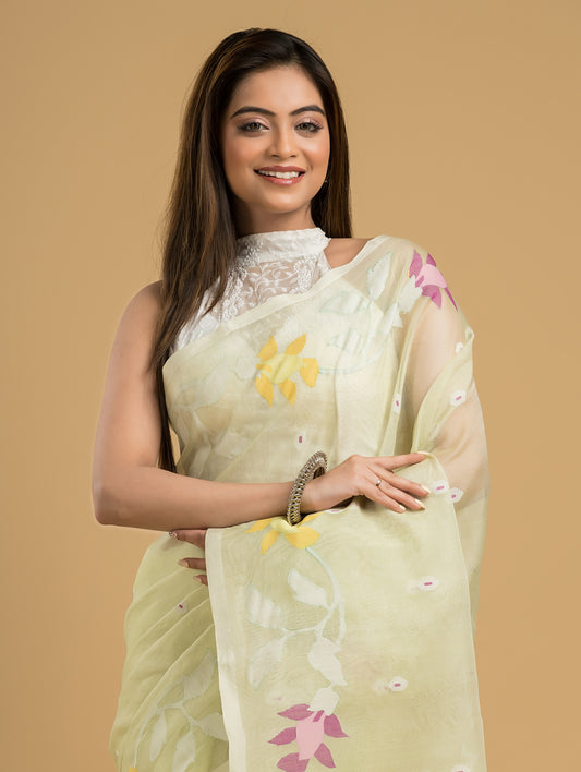 Beige Pure Hand Made Jamdani Saree - 43