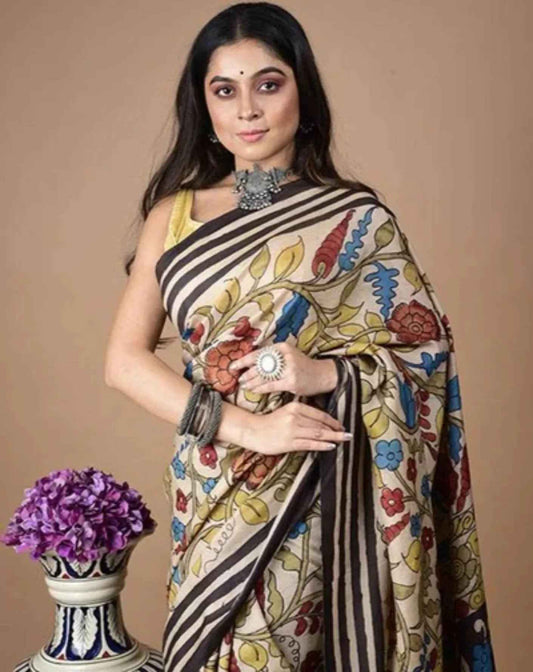 Wine Red Floral Garden In Pure Mulberry Silk Saree-017