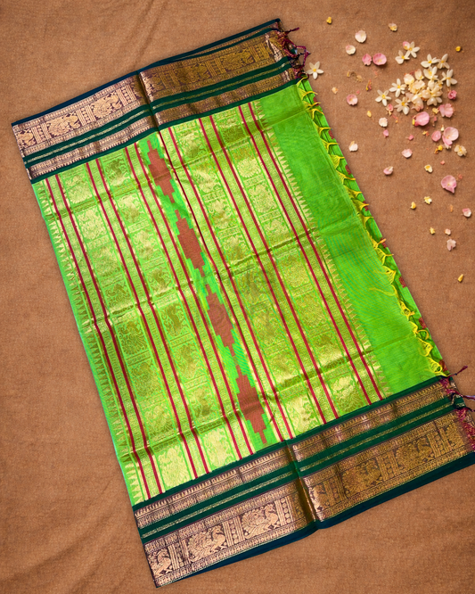 Chettinad Cotton Saree | Lime Green
