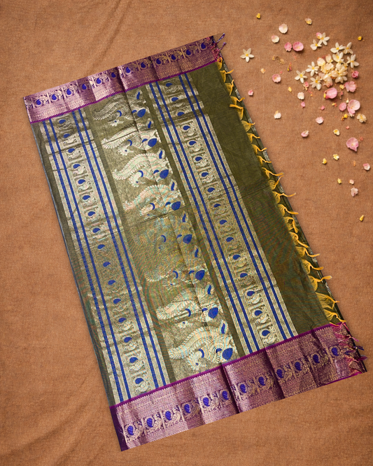 Chettinad Cotton Saree | Moss Green