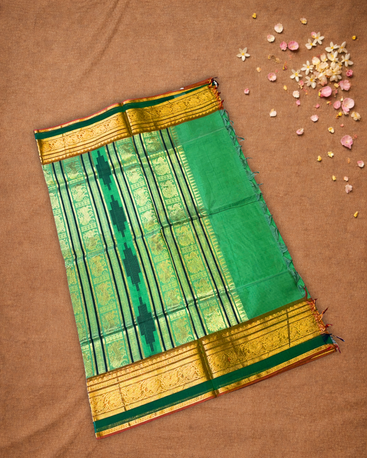 Chettinad Cotton Saree | Emerald Green