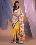 HANDPAINTED MULBERRY HANDLOOM SILK SAREE-055 - indeloom