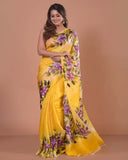 Handpainted Mulberry Handloom Silk Saree -025 - indeloom
