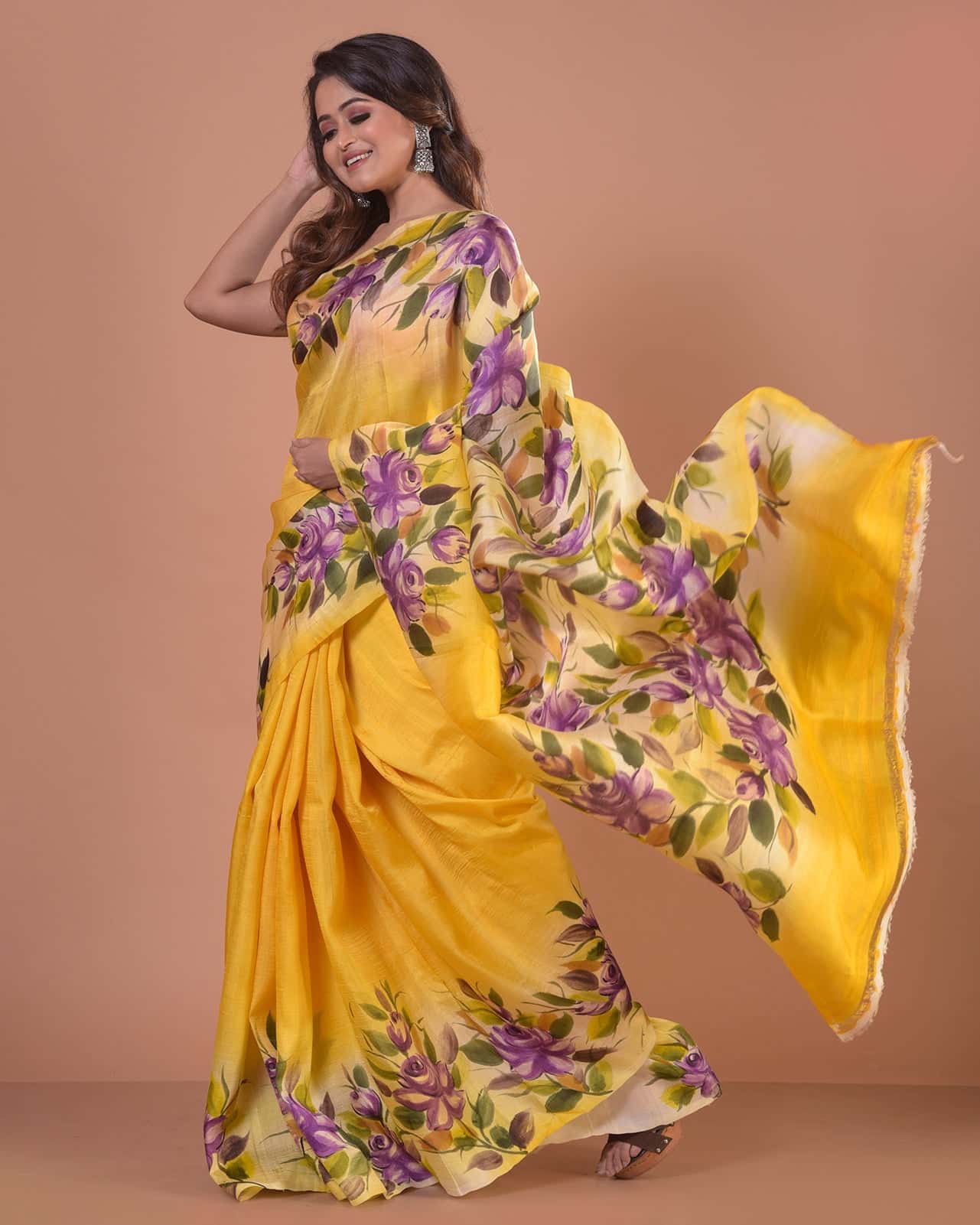 Handpainted Mulberry Handloom Silk Saree -025 - indeloom